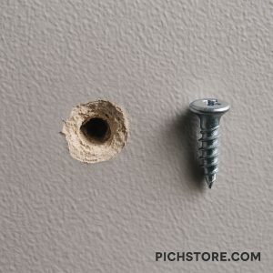 تصویر سوراخ پیچ هرز شده در دیوار گچی یا سیمانی